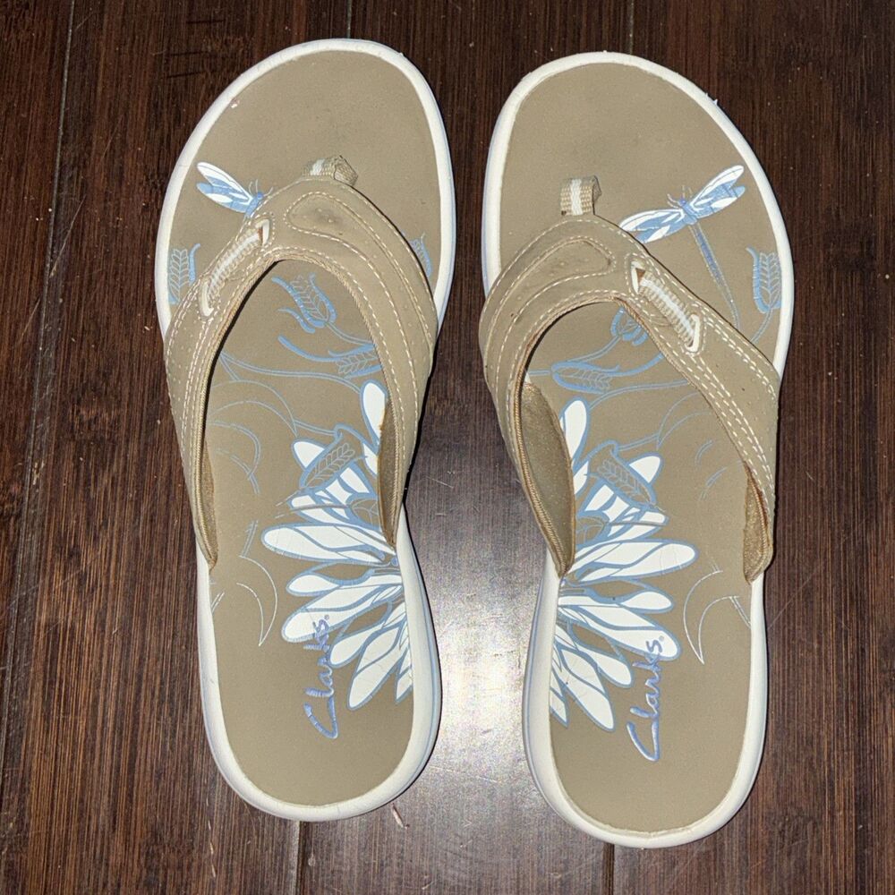 Clarks Cloudstepper Comfort Shoes Sandals Slides Thong Flip Flops Seymour Tan 7